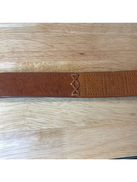Fossil Whipstitch Tooled Leather Belt Women M Brown Boho Hippie main image 6